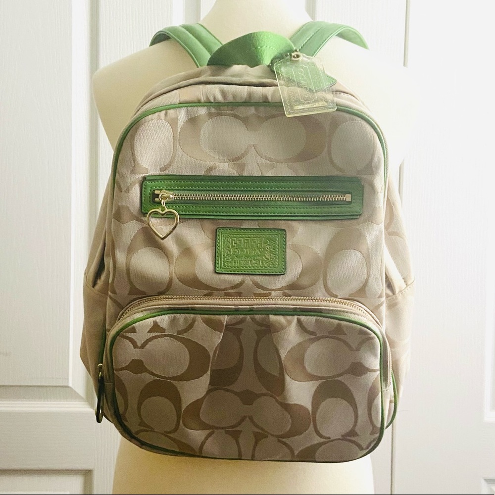 Coach Signature Backpack with Green Straps